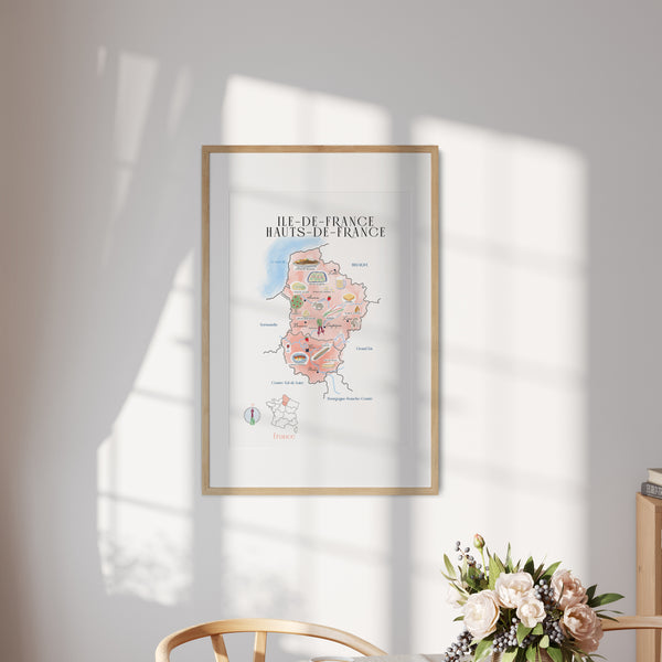 Ile-de-France and Hauts-de-France  Food Map - Art Print