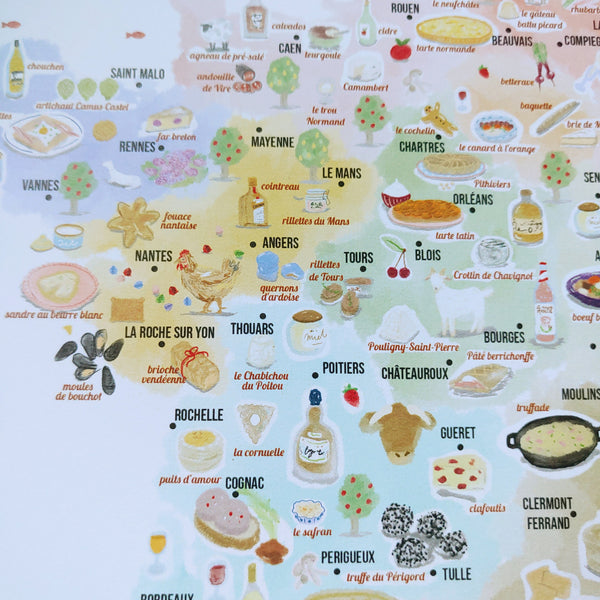 Illustrated Culinary Map of France – A3 Size