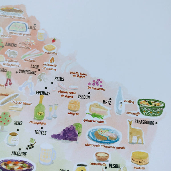 Illustrated Culinary Map of France – A3 Size