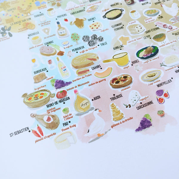 Illustrated Culinary Map of France – A3 Size