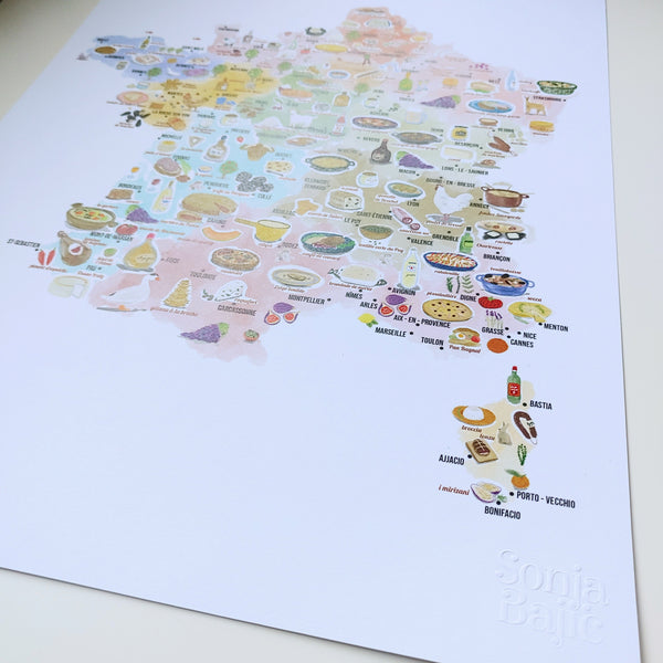 Illustrated Culinary Map of France – A3 Size