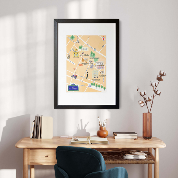 Rue des Rosiers, Paris - Illustrated Street Map Art Print (A4)