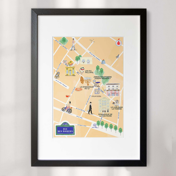 Rue des Rosiers, Paris - Illustrated Street Map Art Print (A4)
