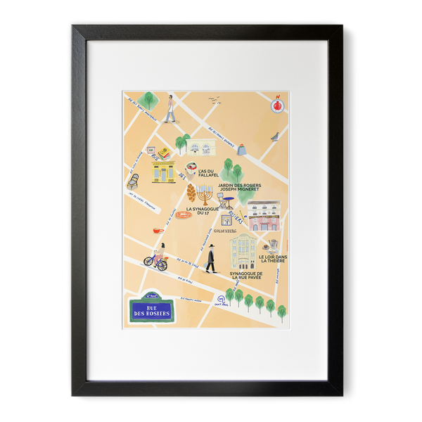 Rue des Rosiers, Paris - Illustrated Street Map Art Print (A4)