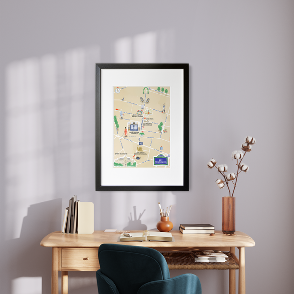 Rue Montorgueil, Paris — Illustrated Street Map Art Print (A4)