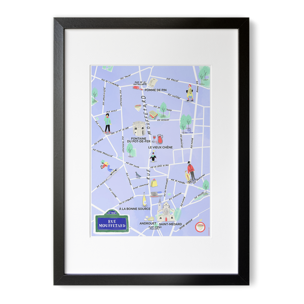 Rue Mouffetard, Paris — Illustrated Street Map Art Print (A4)