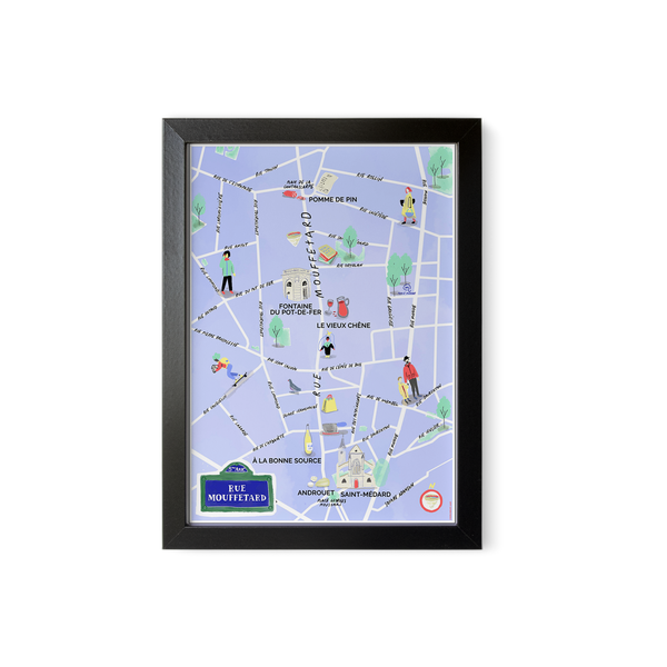 Rue Mouffetard, Paris — Illustrated Street Map Art Print (A4)