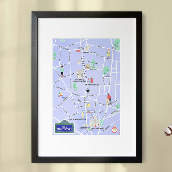 Rue Mouffetard, Paris — Illustrated Street Map Art Print (A4)