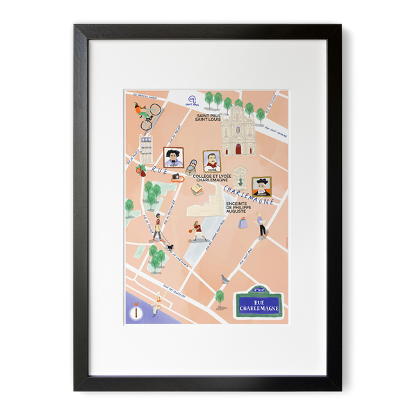 Rue Charlemagne, Paris - Illustrated Street Map Art Print (A4)