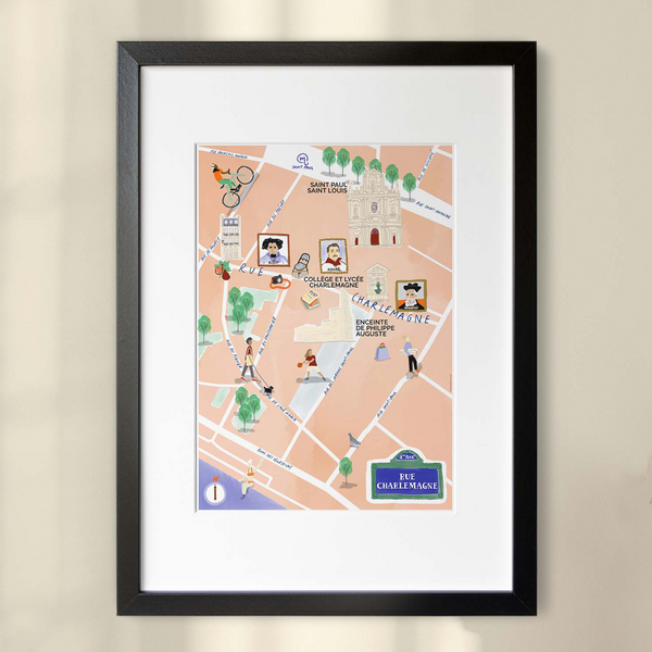Rue Charlemagne, Paris - Illustrated Street Map Art Print (A4)