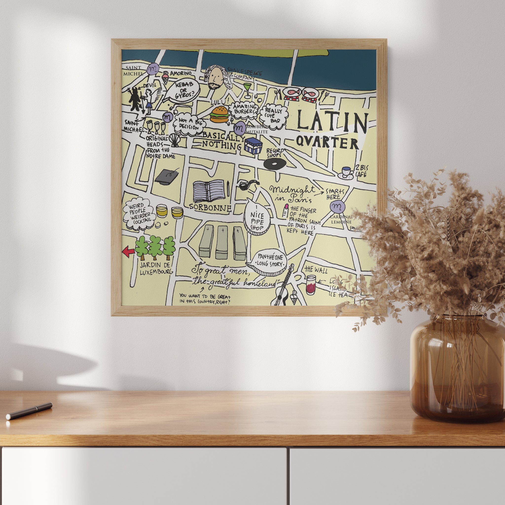 Latin Quarter Paris Map Art Print