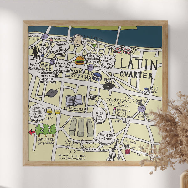 Latin Quarter Paris Map Art Print