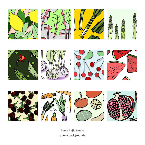 Seasonal Fruits and Veggies Phone Backgrounds